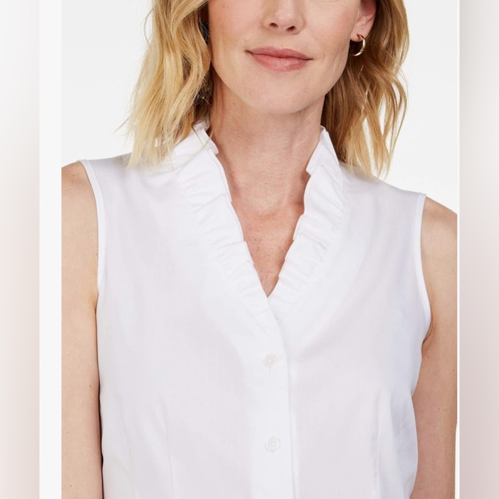 Kasper Womens Ruffled Button Up Shirt, White